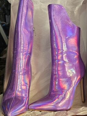 Purple Iridescent Pointed Toe Stiletto Boots - Size 7 Azalea Wang